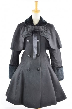 Fantastic Black Wool Bow Long Sleeve Lolita Coat LC0012