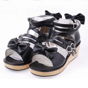 Black 2.0" Heel High Lovely PU Point Toe Ankle Straps Platform Lady Lolita Sandals LF00269