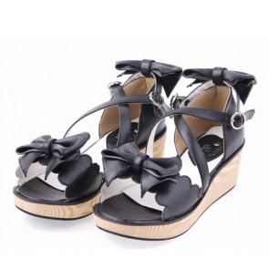 Black 2.1" Heel High Lovely PU Point Toe Bowknot Platform Lady Lolita Sandals LF00268