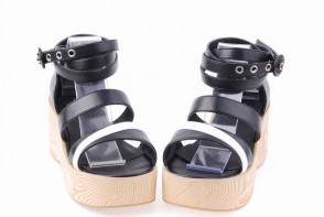 Black 2.7" Heel High Elegant PU Point Toe Ankle Straps Platform Lady Lolita Sandals LF00265