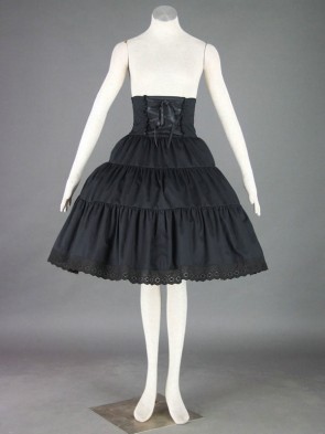 Black Cute Lace Ruffles Cotton Lolita Skirt LS008