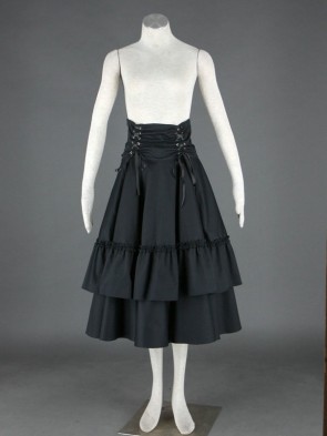 Black Polka Ruffled Lace Cotton Lolita Skirt LS009