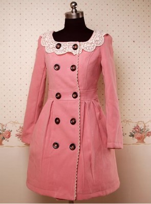 Pink Long Sleeves Double-Breasted Lolita Overcoat LC001