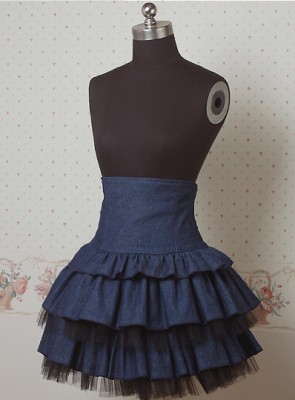 Denim Jean Blue Double Layer Cake Lolita Skirt LS003