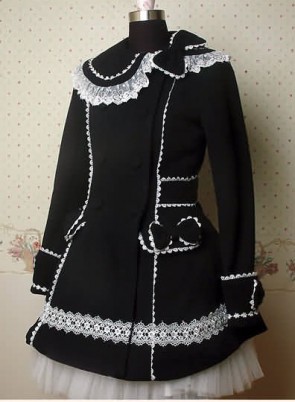 Black and White Long Sleeves Lace Bow Lolita Coat LC004