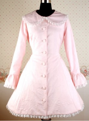 Pink Long Sleeves Round Collar Bow Lolita Coat LC005