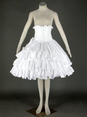 White Cute Lace Ruffles Cotton Lolita Skirt LS007