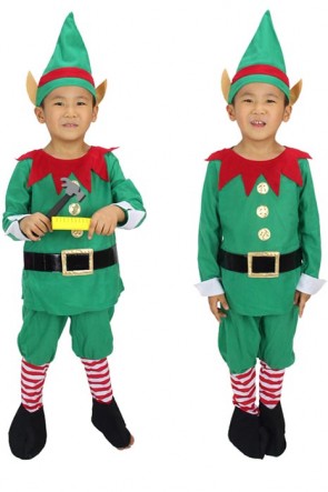 New Fashion Christmas Halloween Costumes With Red Gear Collar Elf Suit For Kid Children FHC00361