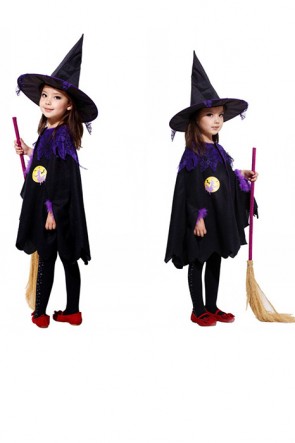 Halloween Costumes for Kids Girls Children Black Fly Female Witch Suit Dress FHC00373