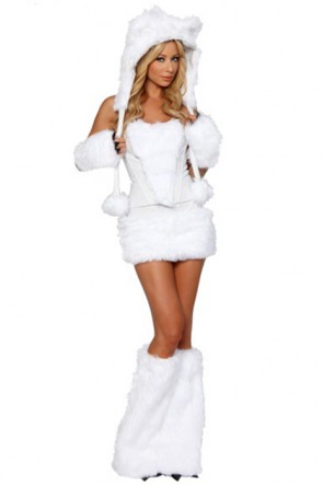 White Wolf Polar Bear Frisky Halloween Cosplay Costume Outfit Fancy Dress For Woman Sexy Halloween Costumes Full Set FHC00414