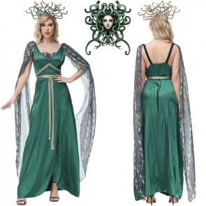Blackish Green Snake Print Slit Skirt Medusa Halloween Cosplay Costume