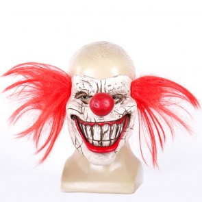 Horrible Halloween Rotten Face Clown Mask Red Hair Cosplay Prop