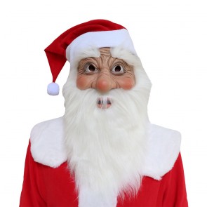 Santa Claus Full Face Mask Wig Beard Red Hat Christmas Prop