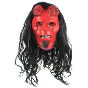 Horrible Red Hellboy Mask With Wig Halloween Cosplay Prop