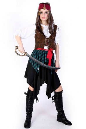Popular Series Pirate Of The Caribbean Red Belt Brown Jacket Cosplay Costume  MC00101