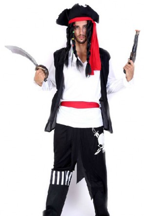 New Arrival White And Black Suit Pirate Of The Caribbean Halloween Cosplay Costume MC0090