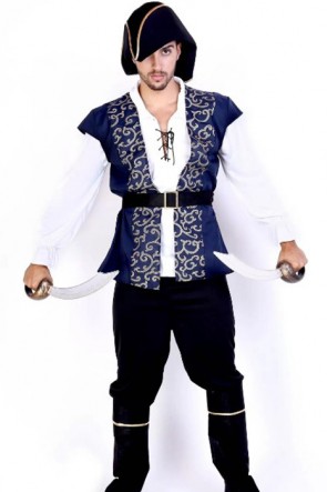 Blue Coat Black Pants Suit Pirate Of The Caribbean Cosplay Costume MC00110