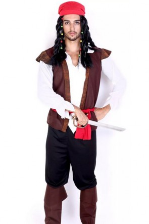 New White Shirt Brown Vest Suit Pirate Of The Caribbean Cosplay Costume MC00111
