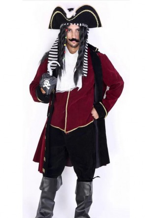 Dark Red Long Robe Suit Pirate Of The Caribbean Soft Cosplay Costume MC00113