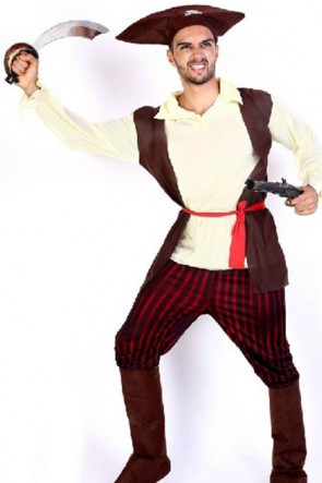 Halloween Cosplay Costume Brown Hat Red Belt Pirate Of The Caribbean  MC0092
