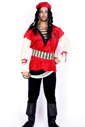 Pirate Of The Caribbean Red Kerchief Suit Cosplay Costume FHC00215