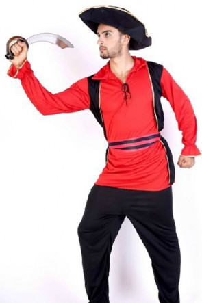 Pirate Of The Caribbean Black Hat Red Shirt Halloween Costume  MC0094