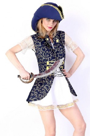 Pirate Of The Caribbean White And Blue Cosplay Costume Comforable MC0097
