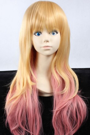 Sheryl Nome Macross Frontier F long 65cm mixed blonde /pink cosplay party wigs AC001004