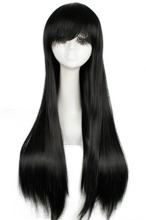 New arrive 75cm long black Akiyama Mio K-ON! straight cosplay party wigs AC001170