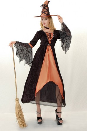 Witch Dress Halloween Costumes Long Orange Dress FHC00281