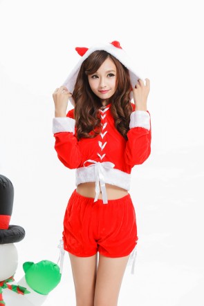 Red Long Sleeve Women’s Christmas Costume Three Pieces Uniform with Foot Set FCC00112