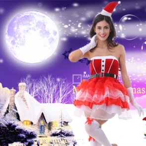 Charming Red Women’s Christmas Costume Party Off Shoulder Dress with Hat and Belt FCC00122