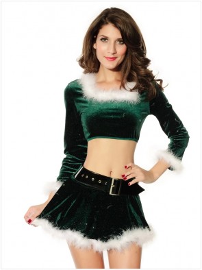 Graceful Green Women’s Christmas Costume Long Sleeve Separate Skirt Suit with Belt FCC00143