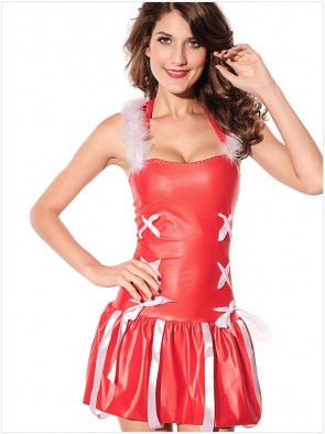 Fashion Red Woman’s Christmas Costume Hooded Halter Dress  FCC00155