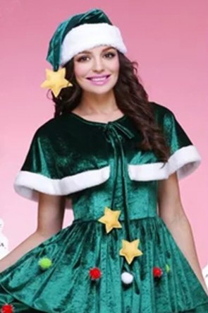 Green Christmas costumes xmas tree party dress with some decorations FCC0059