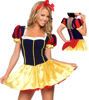  Bright And Stylish Snow White Costume With Dark Blue Mixed Yellow Dress FHC0014