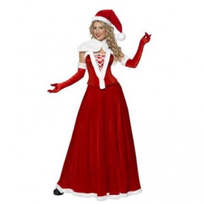 Red new Christmas costume beautiful long dress white cloak FCC0024