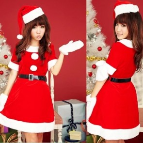 Red beautiful Christmas party dress for momen white fur edge FCC0042