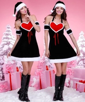 Classical Black Christmas Costumes Mrs Claus Party Dress Perform Uniforms FCC0060