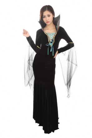 Hallowwen Costume Queen Witch Black Dress Cosplay FHC00242