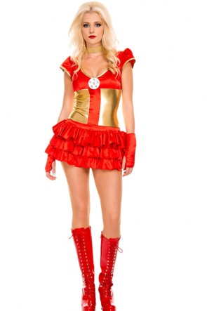 Supergirl Iron Man Mixed Red And Golden Cosplay Costume FHC00246