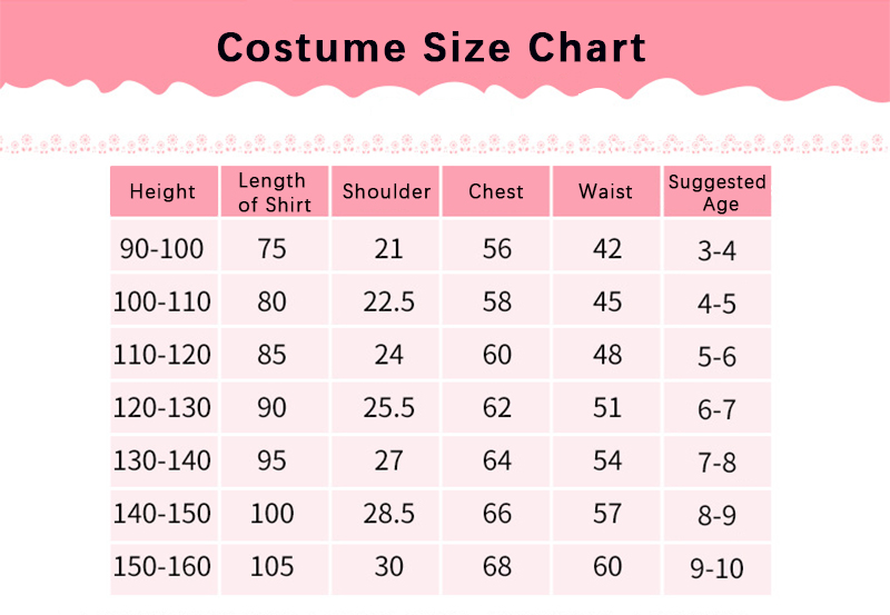 Men cosplay size chart